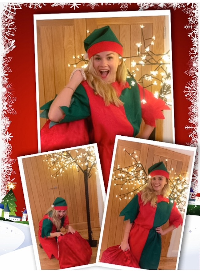 Lady dressed as Christmas Elf ready to visit children on Christmas Eve at Spellbound Parties